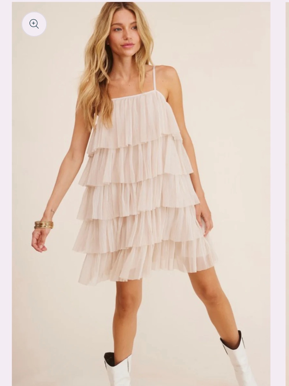 NWT Baltic Born Listicle Rosalie Tiered Ruffle Tulle Mini Dress Champagne S